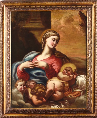 Vierge à l'Enfant et chérubins - Tableaux et dessins Style Louis XIV